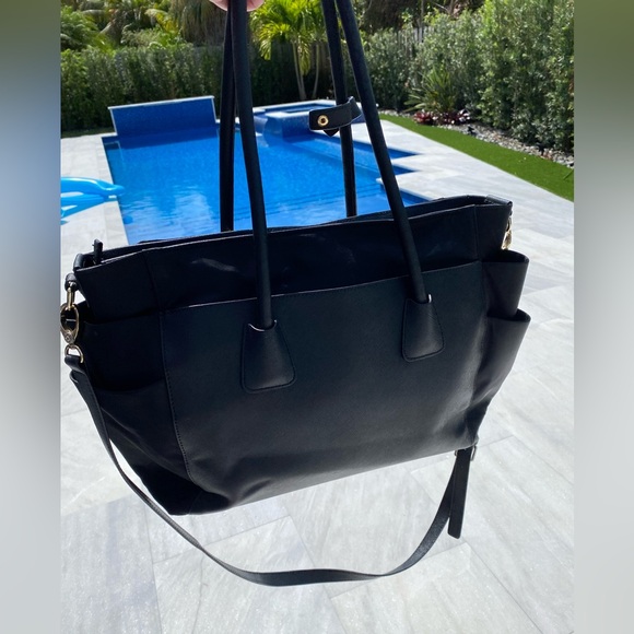 Henri Bendel Diaper Bag great work bag for laptop black leather purple interior - Picture 2 of 8